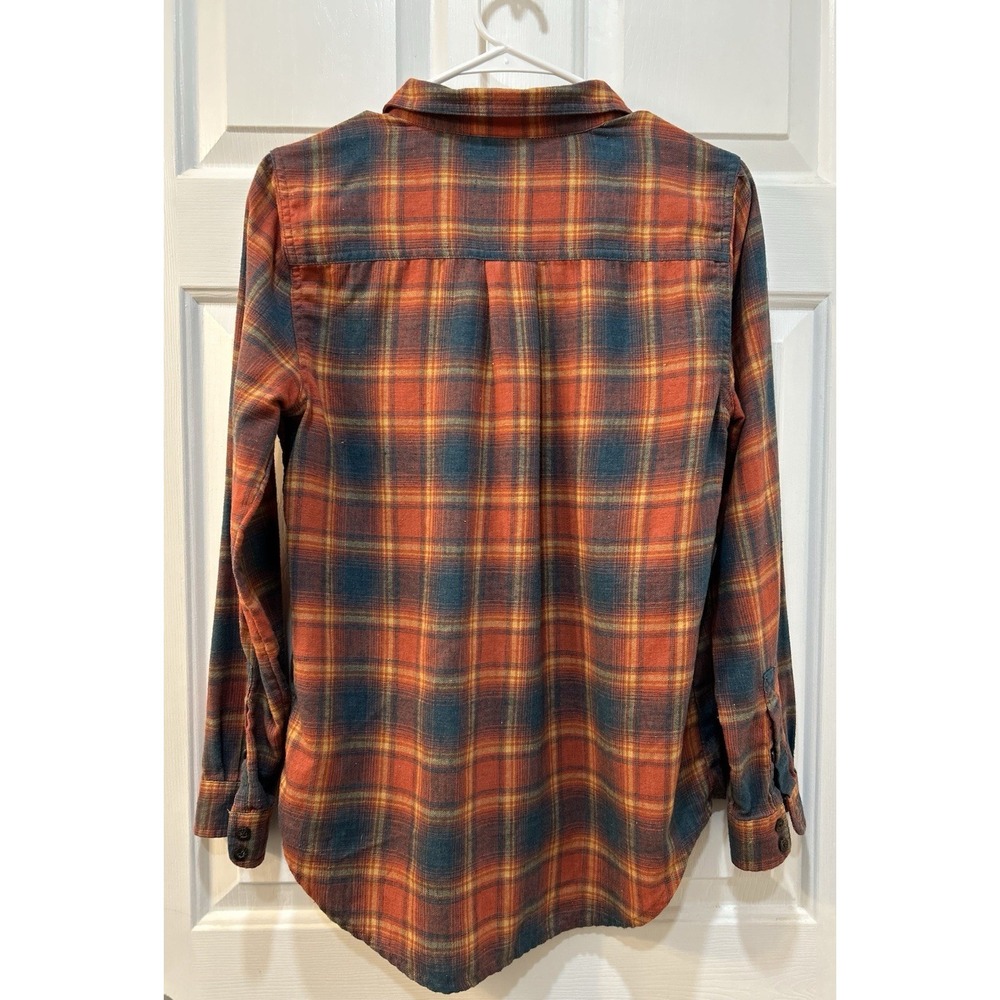 Toad & Co Orange Blue Plaid Flannel Button Up Sz S Long Sleeve Outdoor Gorpcore - Picture 2 of 9